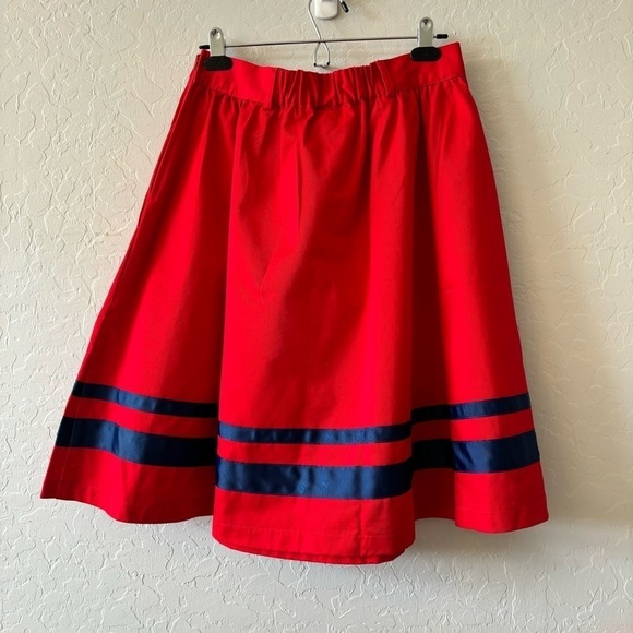 Bea & Dot By ModCloth Red Blue Striped Embroidered Cotton Bird Skirt Size L - Picture 6 of 8